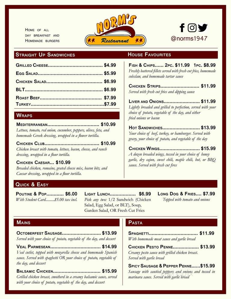 Norm's Restaurant - Hanover, ON menu_pic