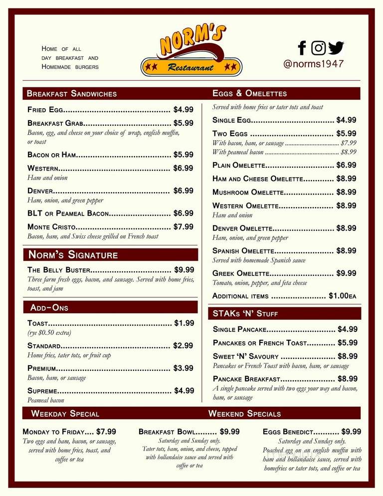 Norm's Restaurant - Hanover, ON menu_pic