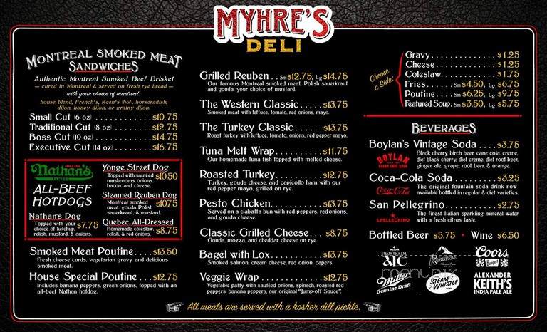 Myhre's Deli - Calgary, AB menu_pic