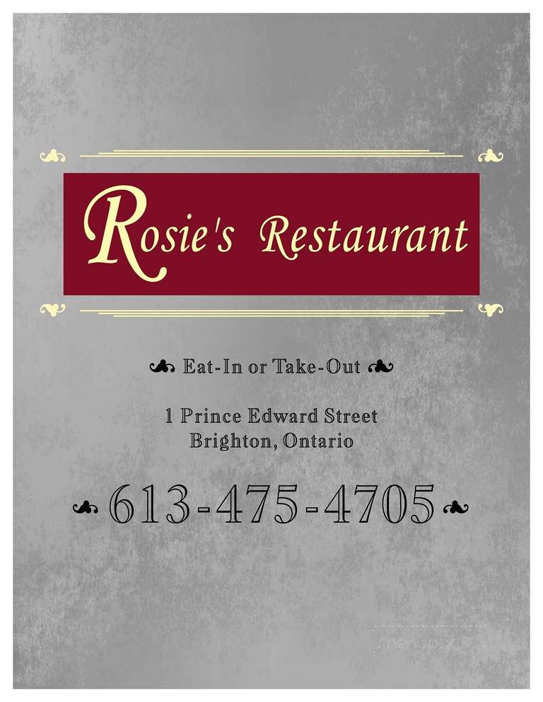 Rosie's Family Restaurant - Brighton, ON menu_pic