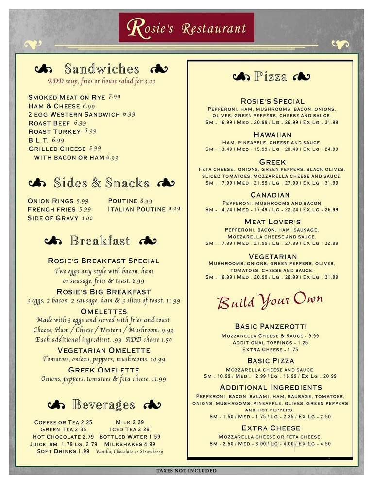 Rosie's Family Restaurant - Brighton, ON menu_pic
