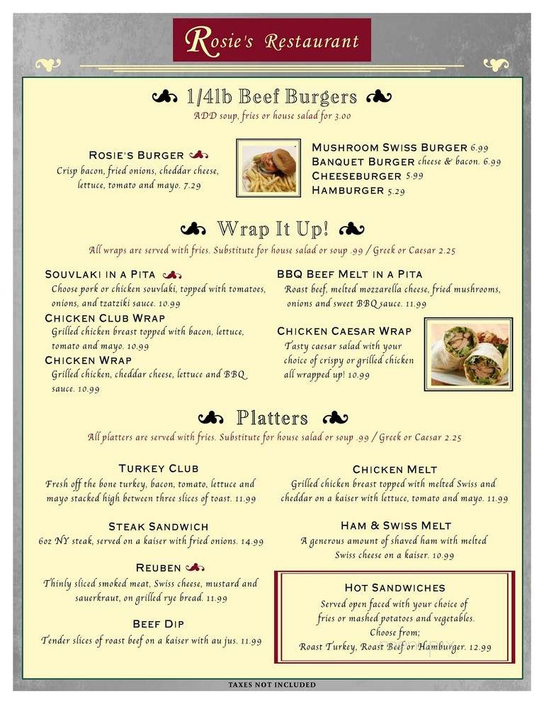 Rosie's Family Restaurant - Brighton, ON menu_pic