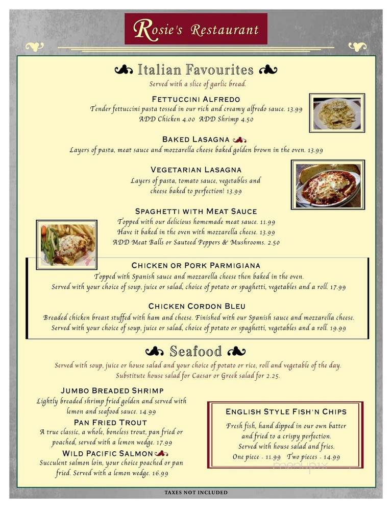 Rosie's Family Restaurant - Brighton, ON menu_pic