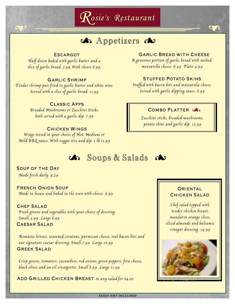 Rosie's Family Restaurant - Brighton, ON menu_pic