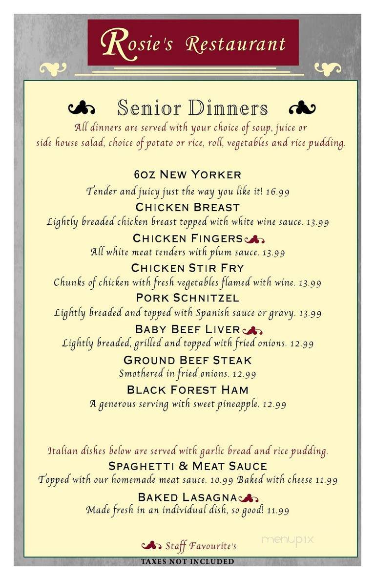 Rosie's Family Restaurant - Brighton, ON menu_pic