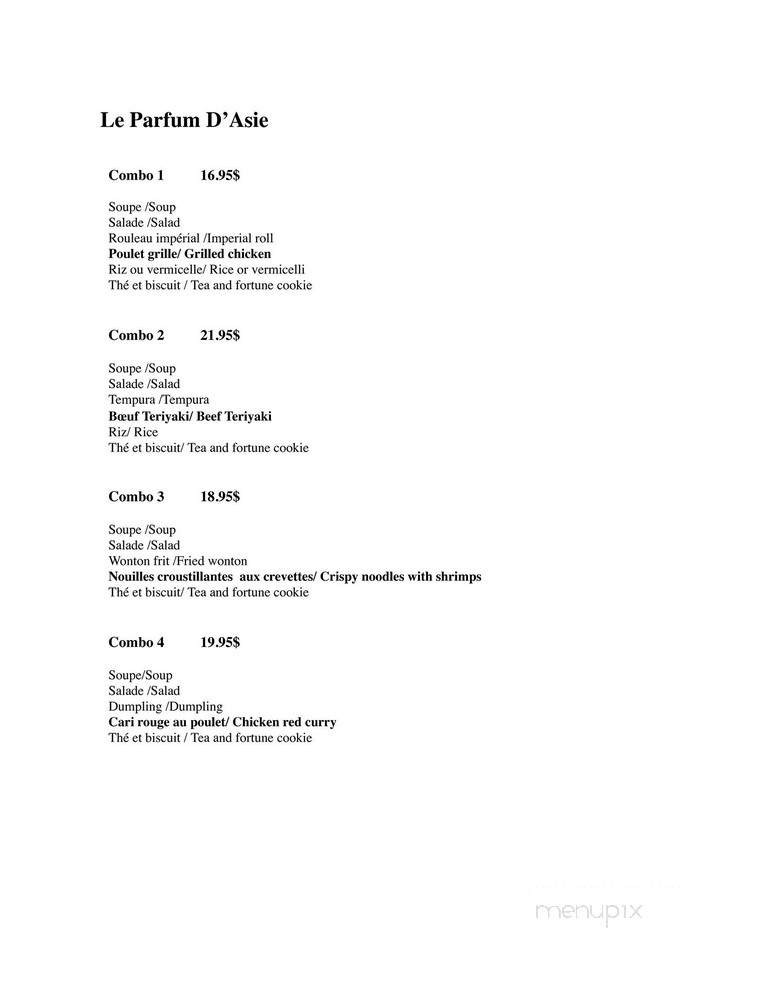 Restaurant Le Parfum D'Asie - Quebec, QC menu_pic