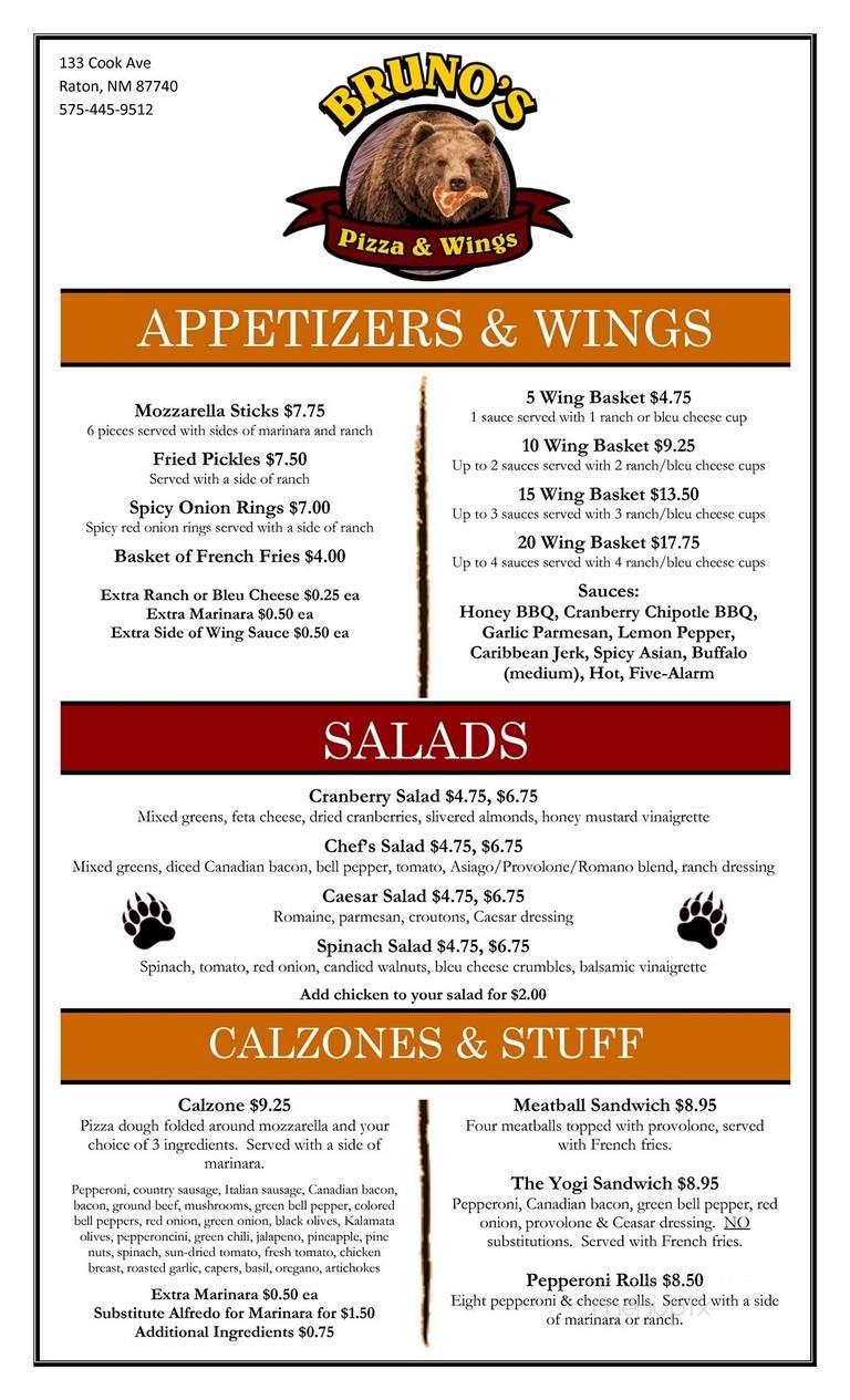 Bruno's Pizza & Wings - Hamilton, ON menu_pic