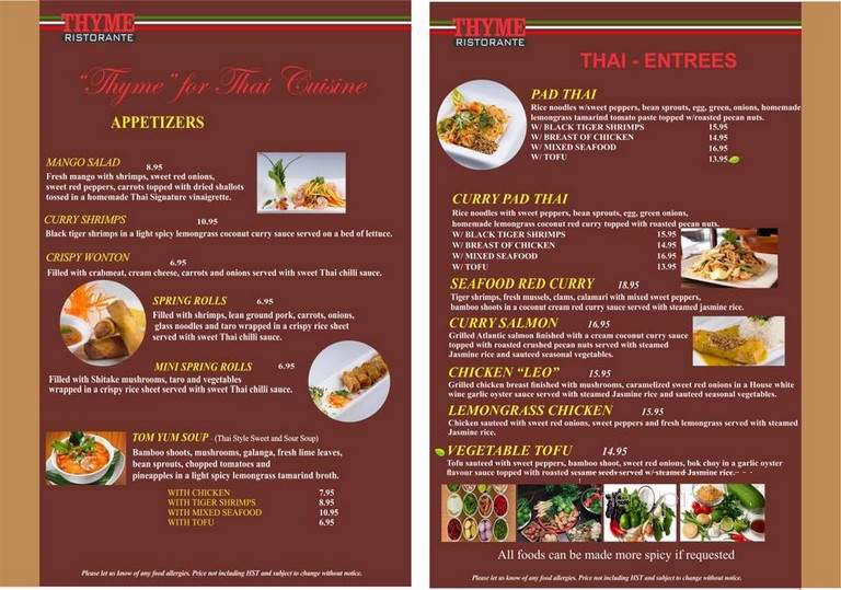 Thyme 4 Restaurant - Etobicoke, ON menu_pic