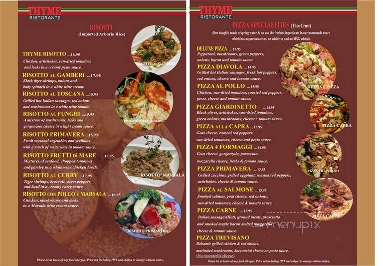 Thyme 4 Restaurant - Etobicoke, ON menu_pic