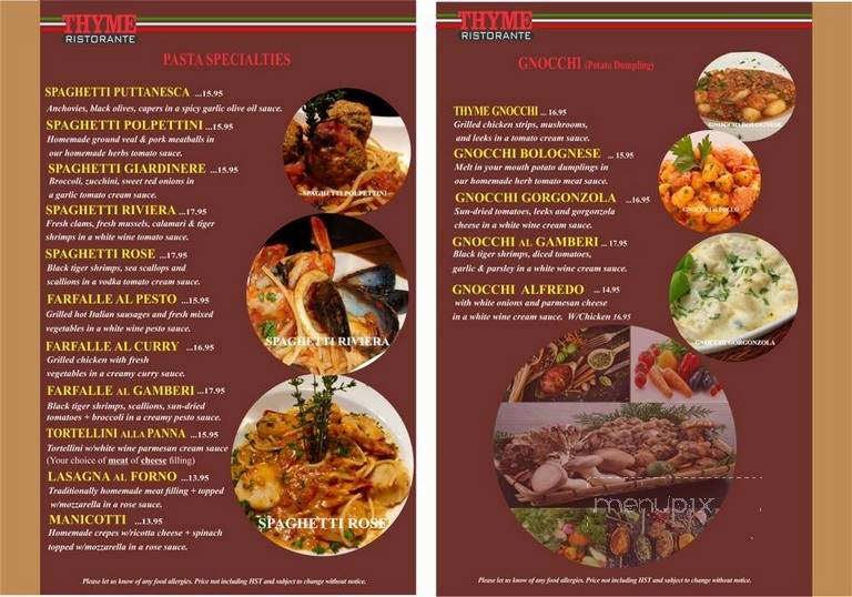 Thyme 4 Restaurant - Etobicoke, ON menu_pic