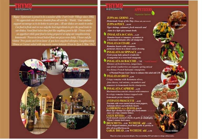 Thyme 4 Restaurant - Etobicoke, ON menu_pic