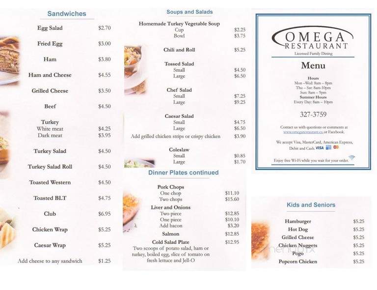 Omega Restaurant - Minto, NB menu_pic