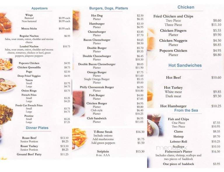 Omega Restaurant - Minto, NB menu_pic