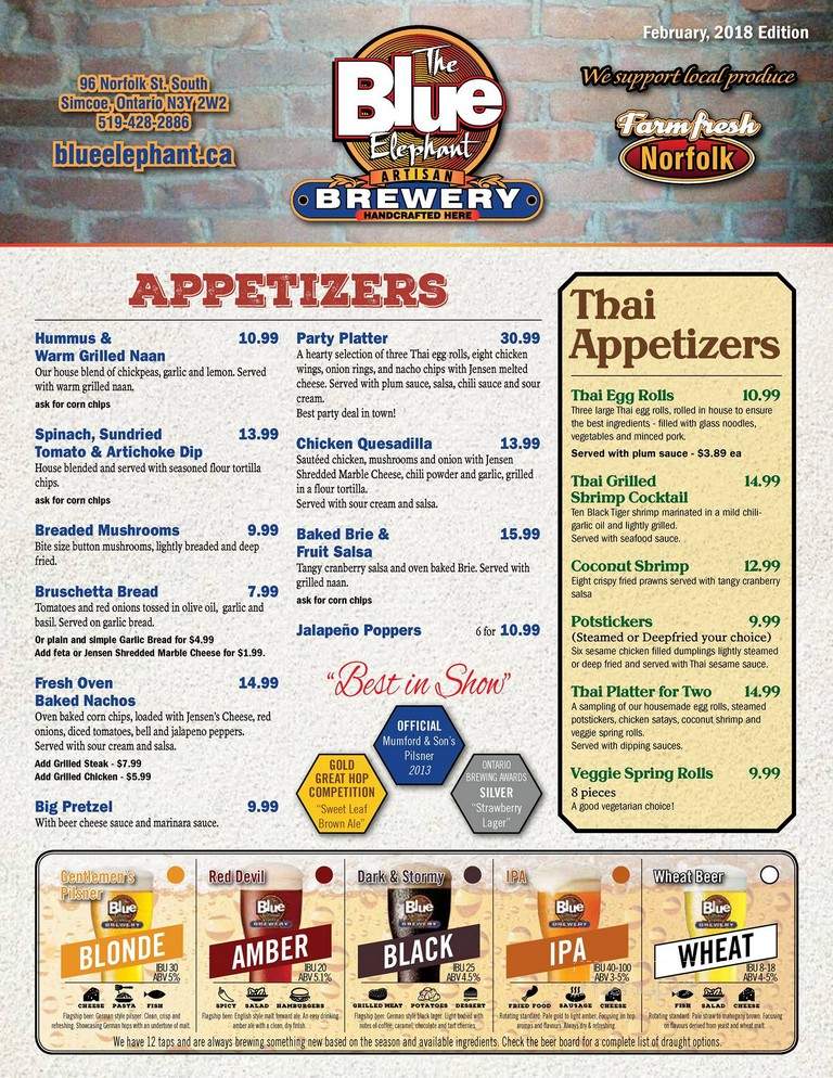 The Blue Elephant Pub & Restaurant - Norfolk, ON menu_pic