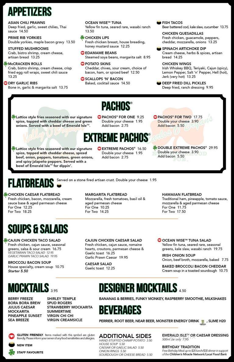 Kelly O'Bryan's Neighborhood Restaurant - Kelowna, BC menu_pic