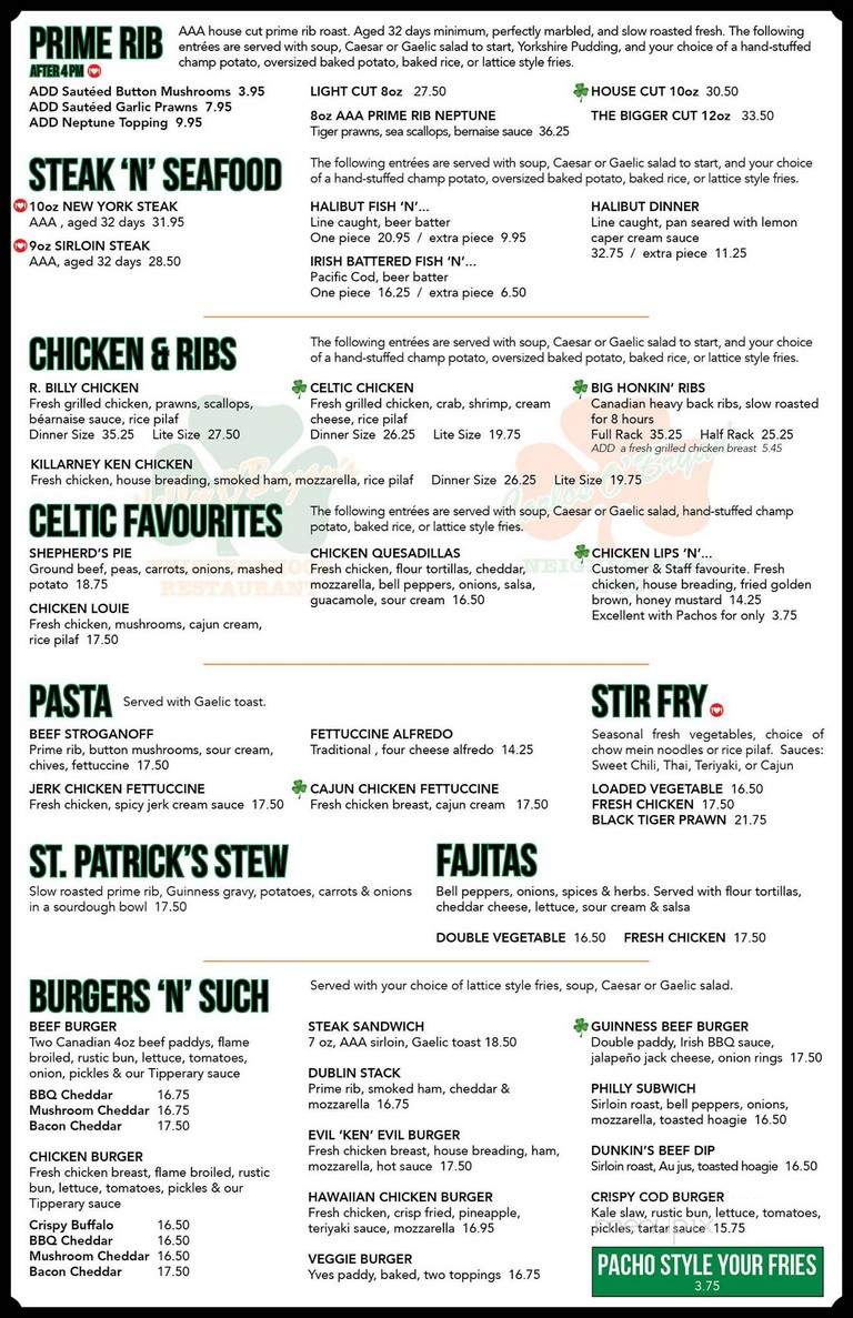 Kelly O'Bryan's Neighborhood Restaurant - Kelowna, BC menu_pic
