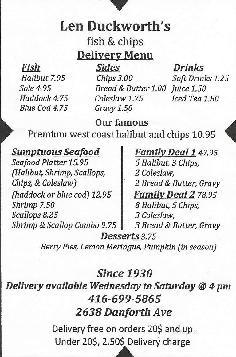Len Duckworth's Fish & Chips - Toronto, ON menu_pic