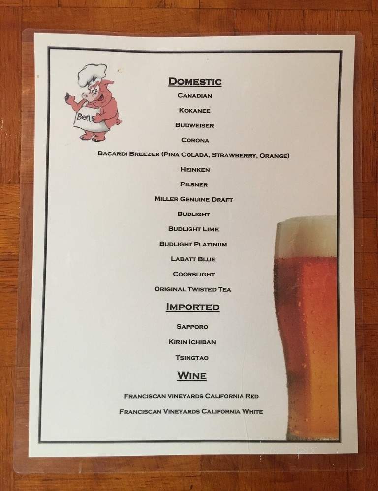 Ben Wong Restaurant - Blairmore, AB menu_pic