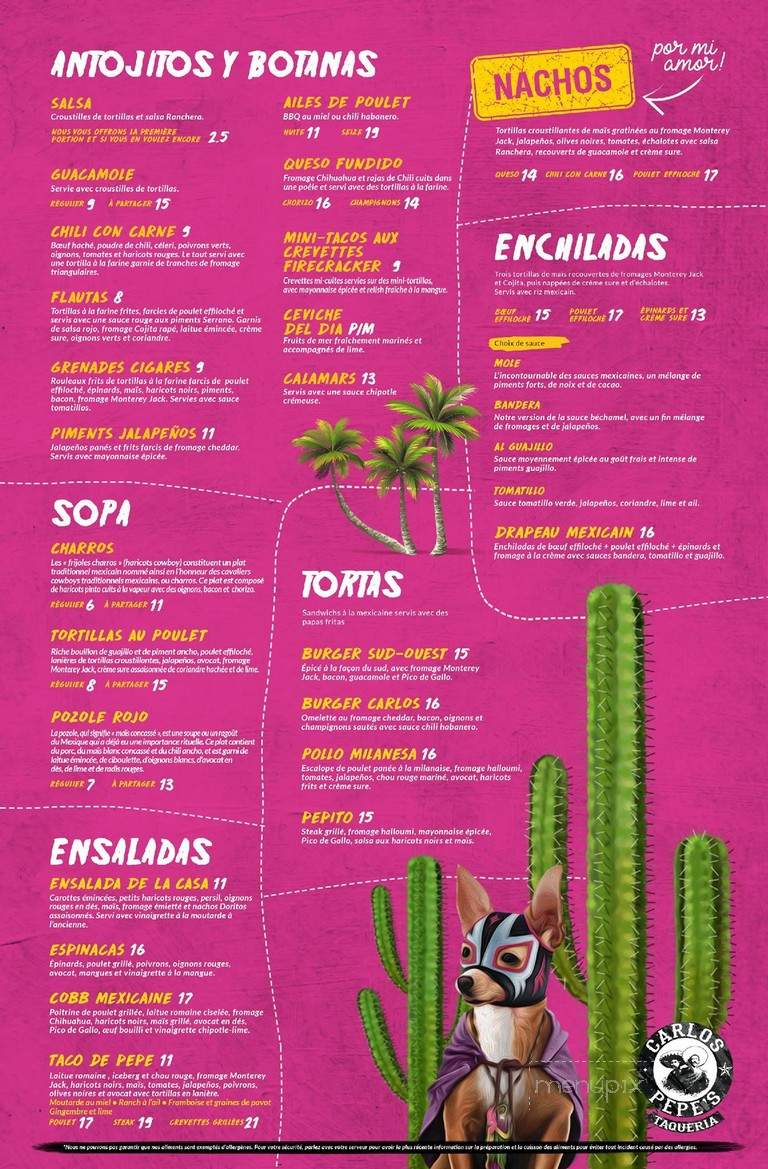 Carlos & Pepe's - Montreal, QC menu_pic