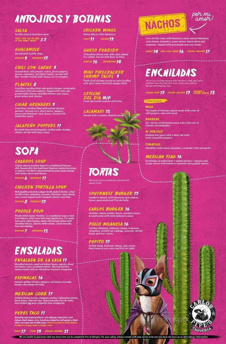 Carlos & Pepe's - Montreal, QC menu_pic