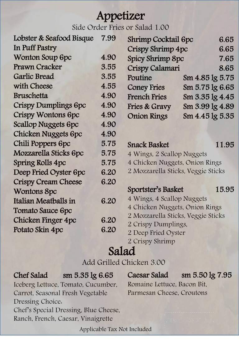 Sportster's - Toronto, ON menu_pic