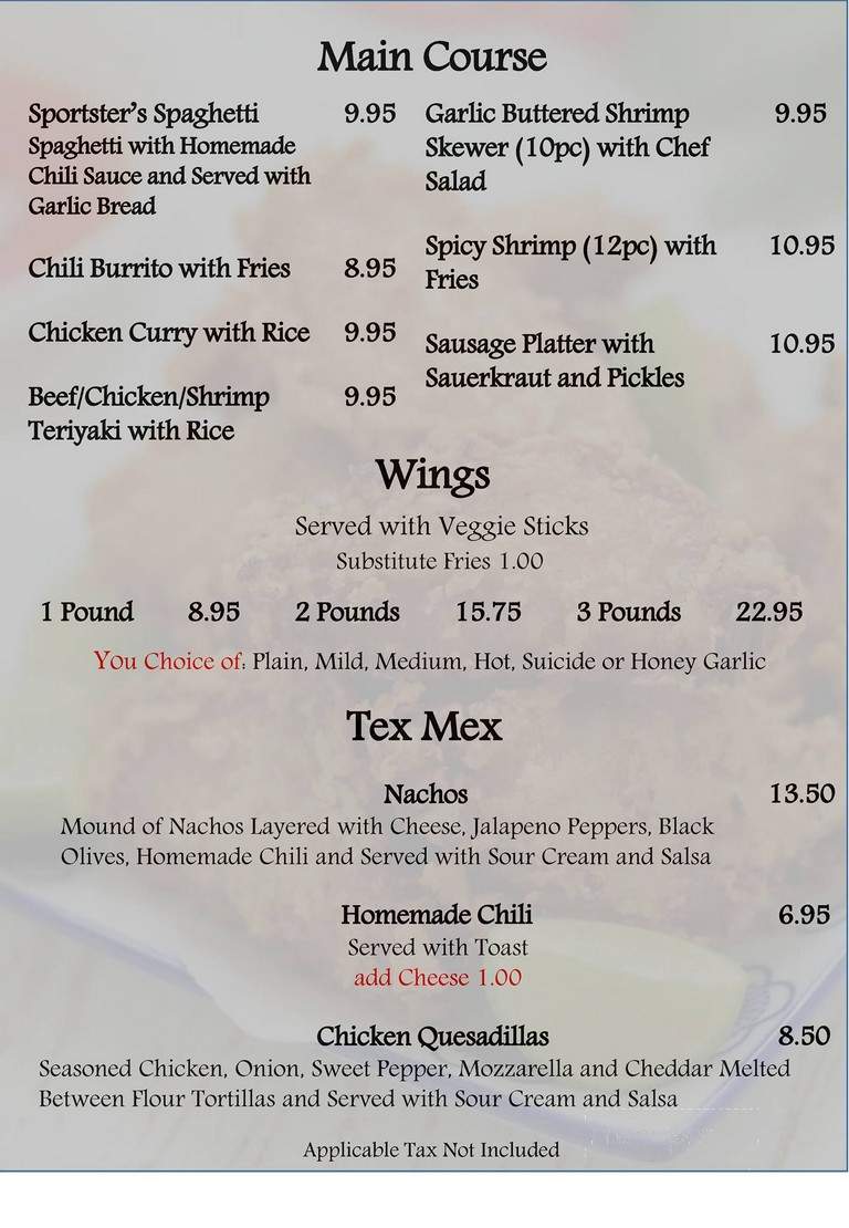 Sportster's - Toronto, ON menu_pic