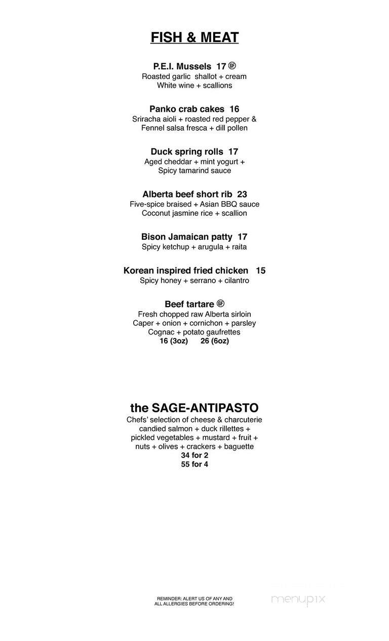 Sage Bistro - Canmore, AB menu_pic