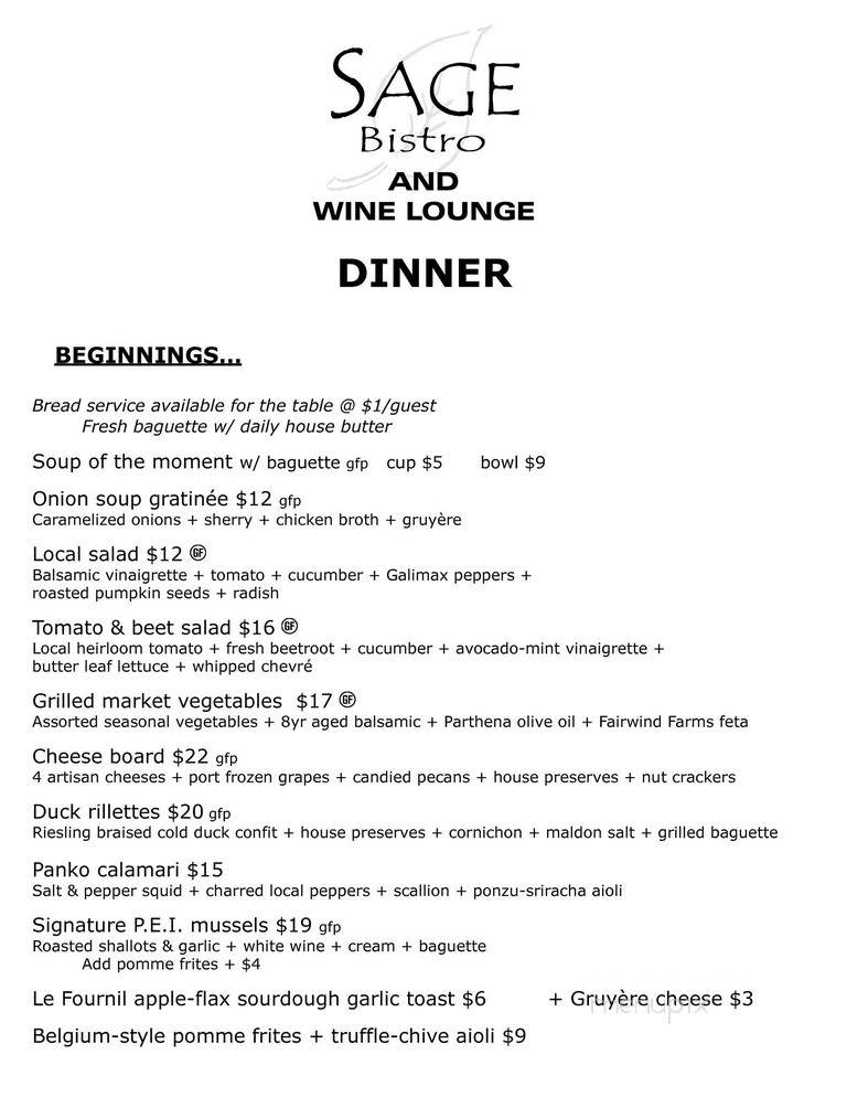 Sage Bistro - Canmore, AB menu_pic