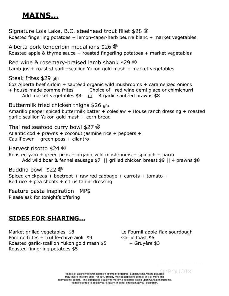 Sage Bistro - Canmore, AB menu_pic