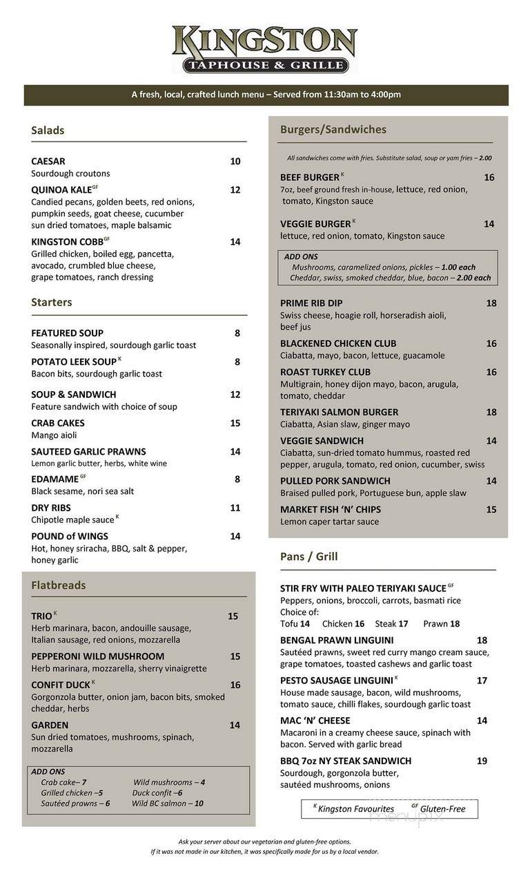 Kingston Taphouse & Grille - Vancouver, BC menu_pic