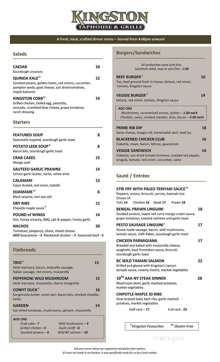 Kingston Taphouse & Grille - Vancouver, BC menu_pic