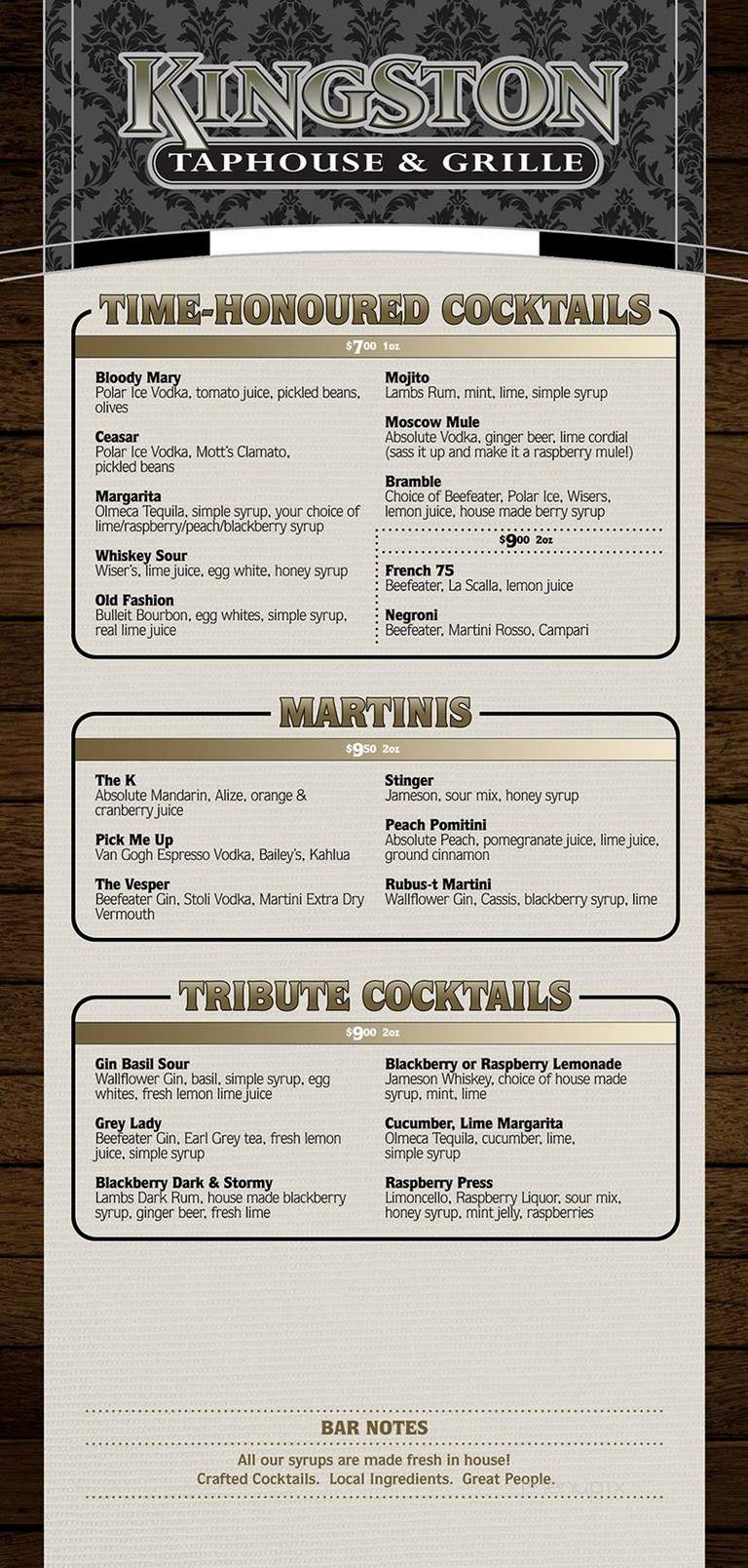 Kingston Taphouse & Grille - Vancouver, BC menu_pic