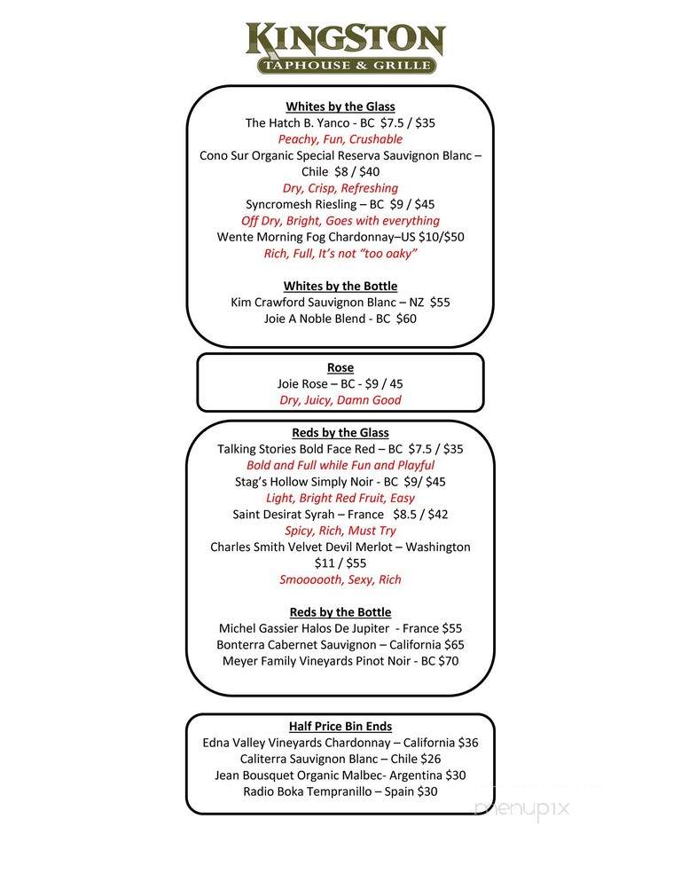 Kingston Taphouse & Grille - Vancouver, BC menu_pic