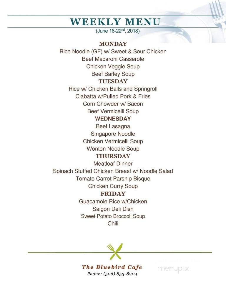 Bluebird Cafe - Moncton, NB menu_pic