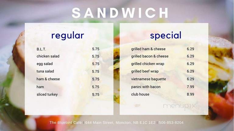 Bluebird Cafe - Moncton, NB menu_pic