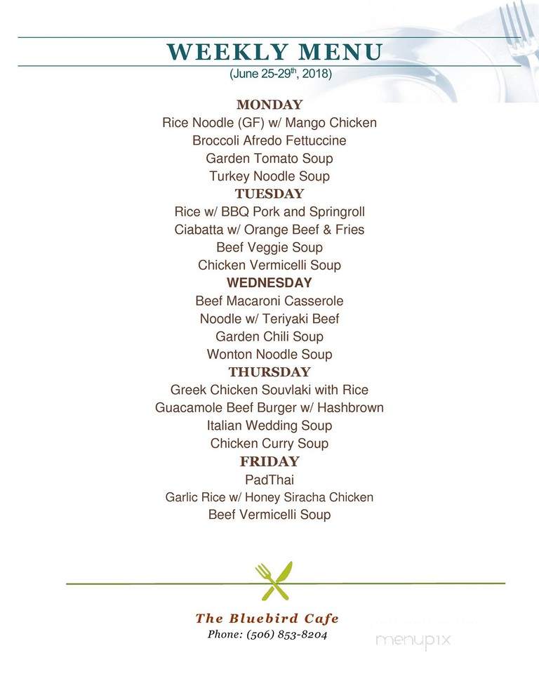 Bluebird Cafe - Moncton, NB menu_pic