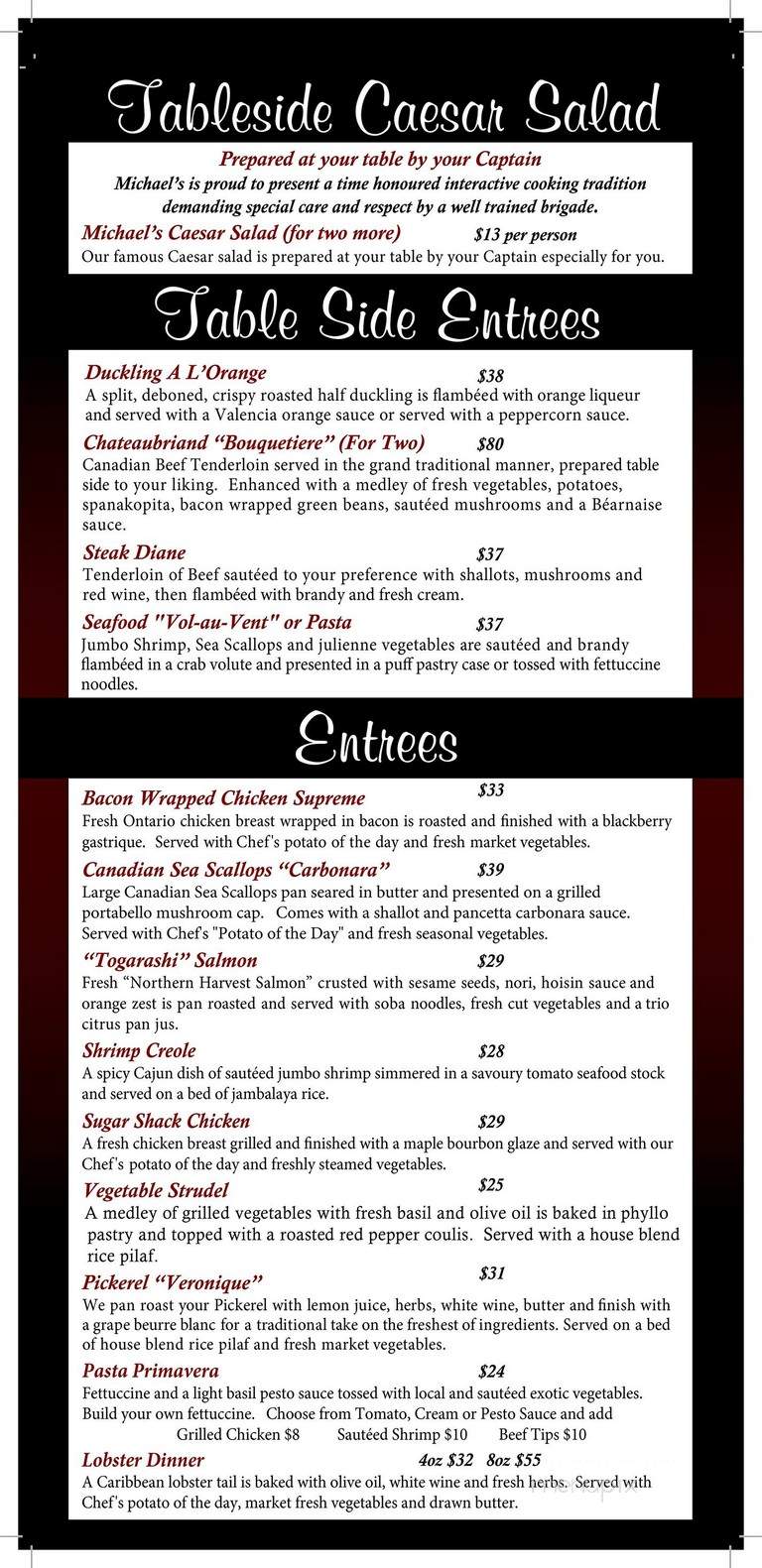 Michael's on the Thames - London, ON menu_pic