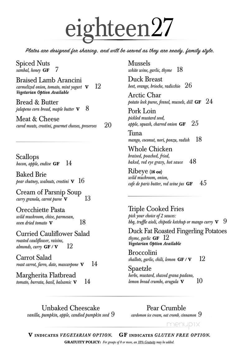 Eighteen 27 Piano & Martini Bistro - Langley, BC menu_pic