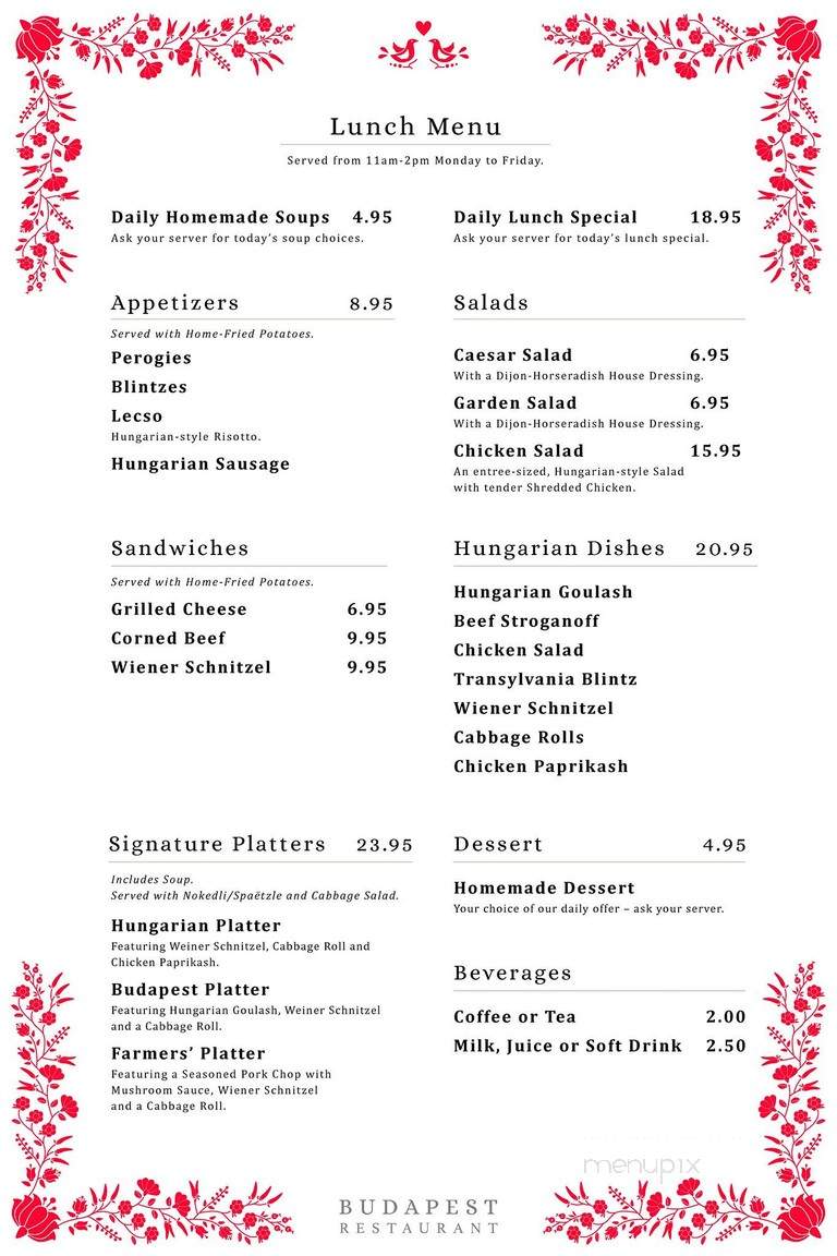 Budapest Restaurant - London, ON menu_pic