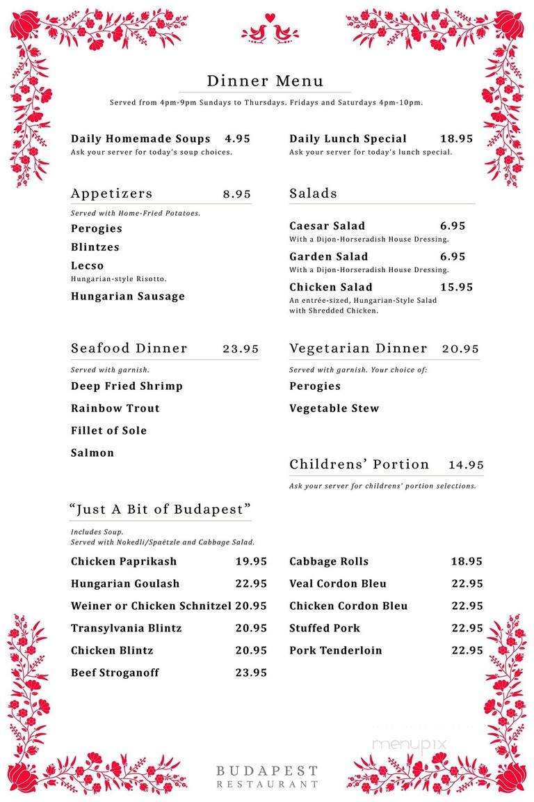 Budapest Restaurant - London, ON menu_pic