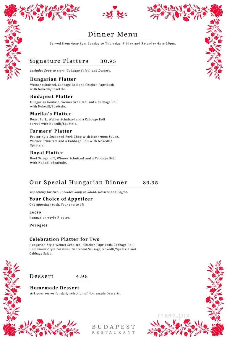 Budapest Restaurant - London, ON menu_pic