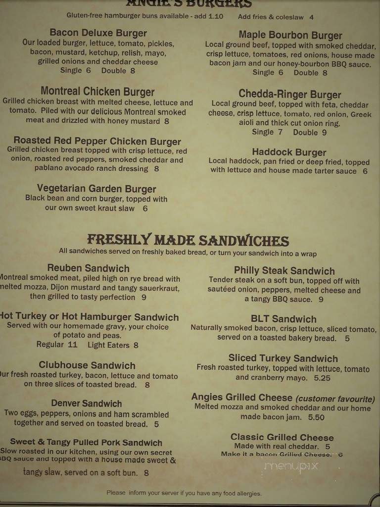 Angie's Family Restaurant - Dingwall, NS menu_pic
