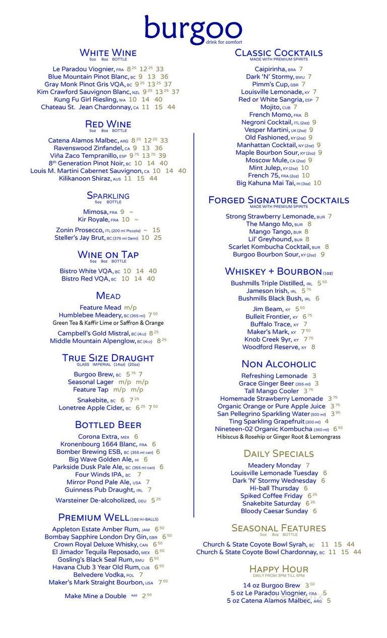 Burgoo Bistro Main St - Vancouver, BC menu_pic