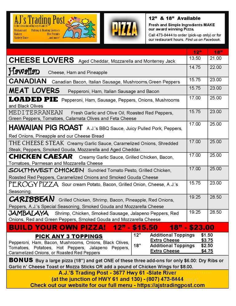 AJ's Trading Post - Thunder Bay, ON menu_pic