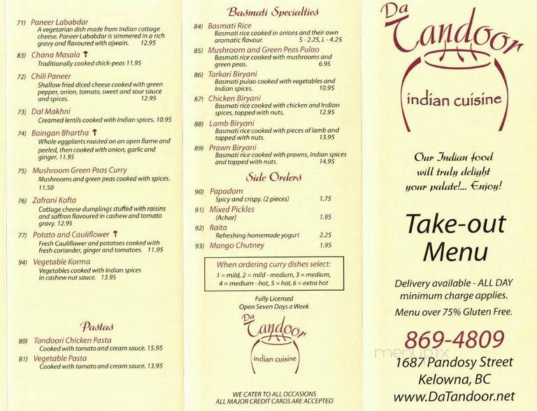 Da Tandoor - Kelowna, BC menu_pic