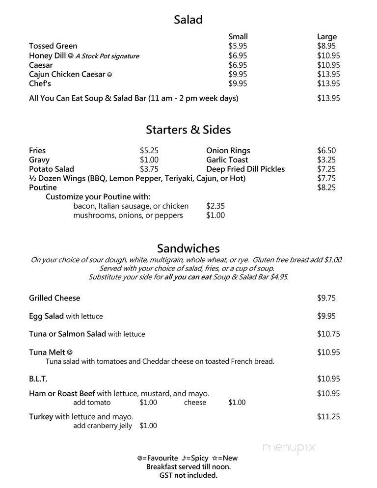 The Stock Pot Cafe - Kamloops, BC menu_pic