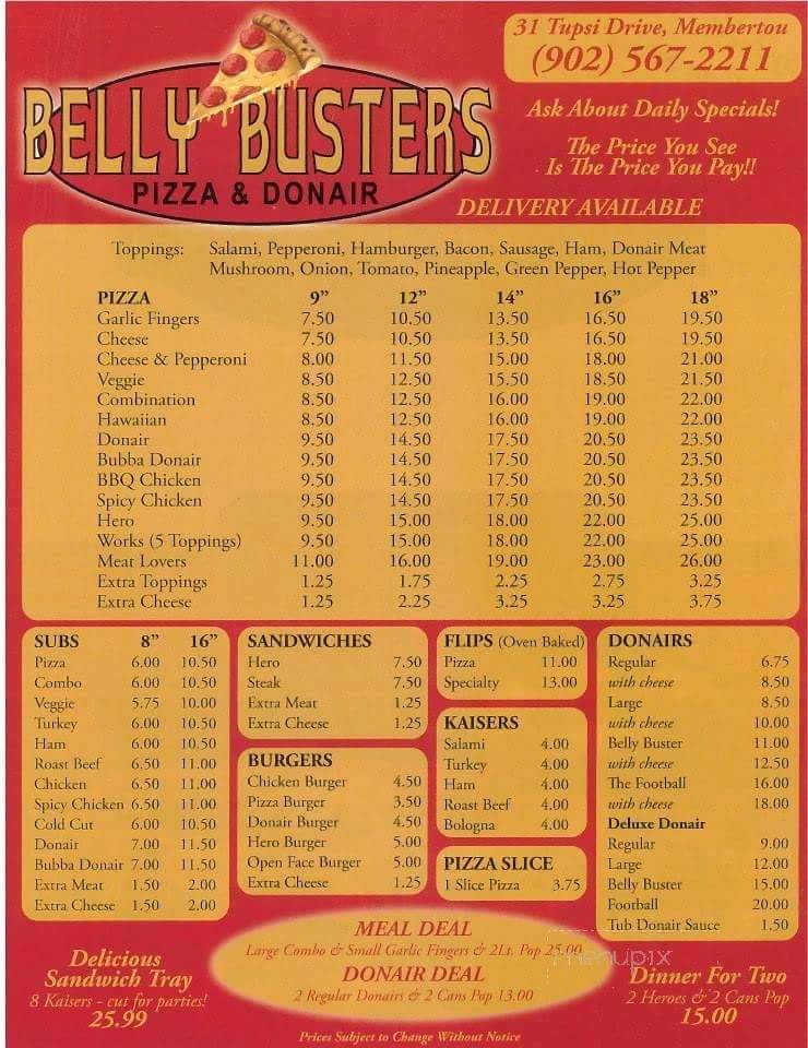 Belly Busters Pizza And Donair - Membertou 28b, NS menu_pic
