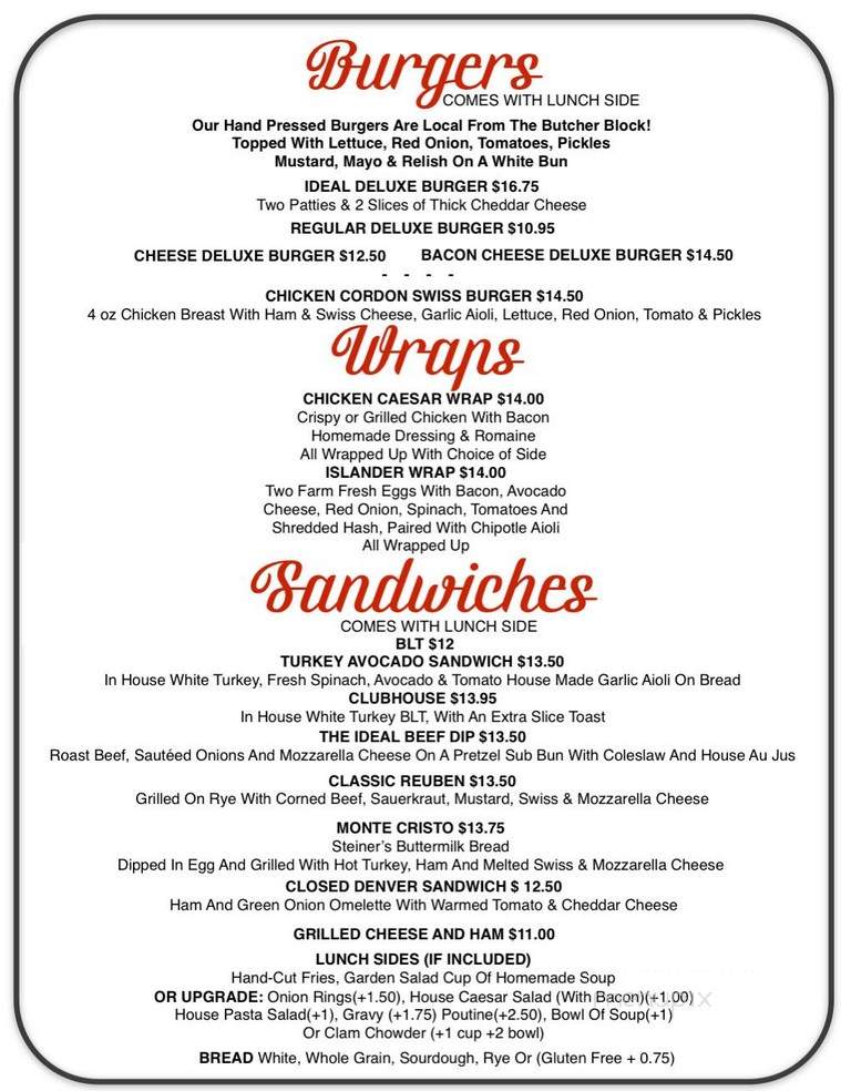 Ideal Cafe - Campbell River, BC menu_pic