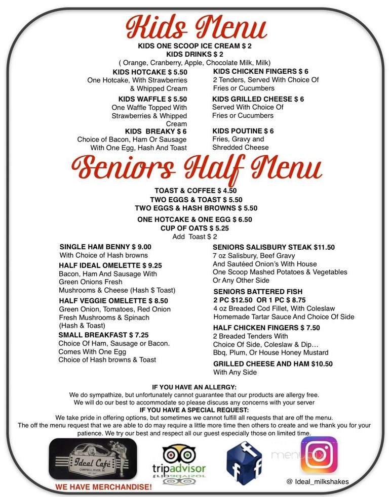 Ideal Cafe - Campbell River, BC menu_pic