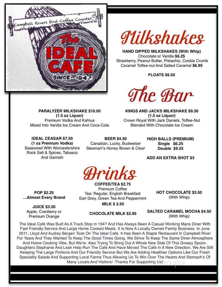 Ideal Cafe - Campbell River, BC menu_pic